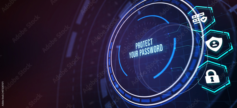 Poster secure internet access and personal information security. protect your password. 3d illustration