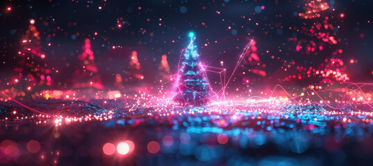 Fototapeta premium Vibrant Neon Line Art with Christmas Theme