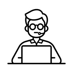 Simple, black and white, line drawing, icon, white background, representing online corporate education 