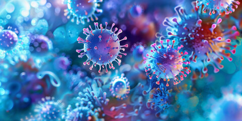 Colorful virus cells in a microscopic view image