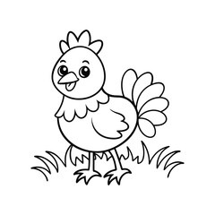 Cute chicken cartoon in the grass line art
