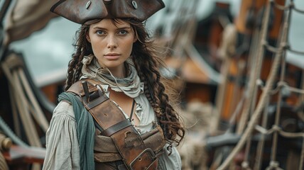 Explore the world of pirates through a professional photo showcasing intricate details of authentic pirate clothing, capturing the essence of swashbuckling adventures on the high seas