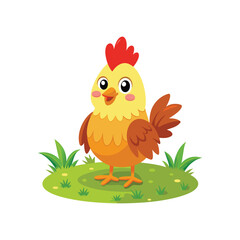 Cute chicken cartoon in the grass line art