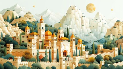Obraz premium Iconic religious scenes with biblical characters and holy landmarks for educational materials. , Minimalism,