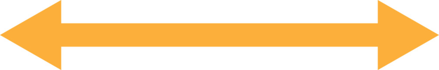 Horizontal dual thin long straight double ended arrow. Long arrow vector icon. orange  horizontal arrow. Replaceable vector design. Contour isolated vector image on white background.