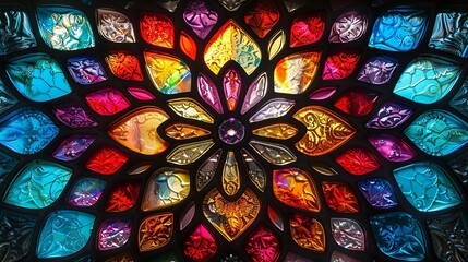 Fototapeta premium Abstract stained glass art with kaleidoscopic patterns for digital backgrounds and prints. , Minimalism,