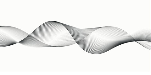 Flowing dots particles wave pattern 3D curve halftone black gradient curve shape isolated on white background. Vector in concept of technology, science, music, modern.