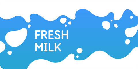 Modern poster fresh milk with splashes on a background. Vector illustration in flat minimalistic style. A poster for advertising dairy products.