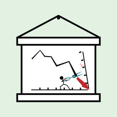 Obraz premium illustration screen and taken down and cut using scissors. loss or decline. flat design style. Suitable for use in reports, illustrations, presentations