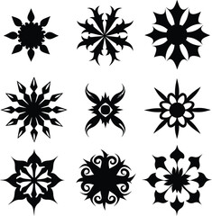 set of symmetrical calligraphic pattern illustration  black and white