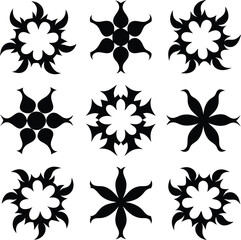 set of symmetrical calligraphic pattern illustration  black and white