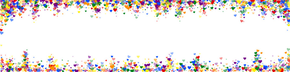 Rainbow colored scattered hearts. LGBT valentine