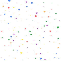 Rainbow colored scattered hearts. LGBT valentine