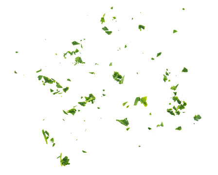 Fresh green chopped parsley leaves, top view, Pile of a Sliced Parsley Leaves, grunge graphic overlay element isolated on a transparent background