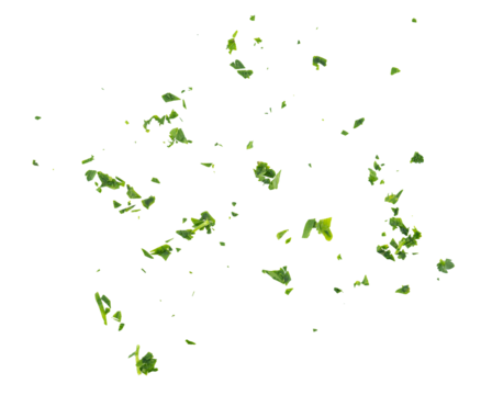 Fresh green chopped parsley leaves, top view, Pile of a Sliced Parsley Leaves, grunge graphic overlay element isolated on a transparent background