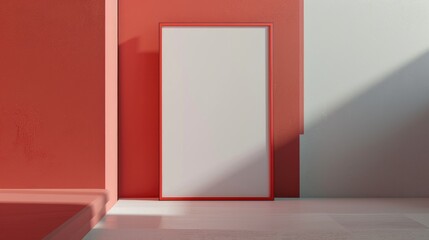 Mock up of a vertical poster on a digital board with red frame and white background