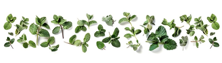 Naklejka premium Fresh Mint Leaves on White Background, Illustration