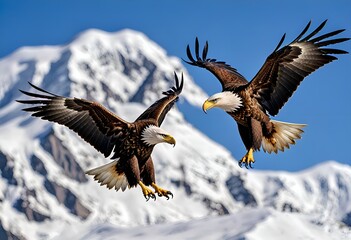 Obraz premium two eagles are fighting against the background of mountains