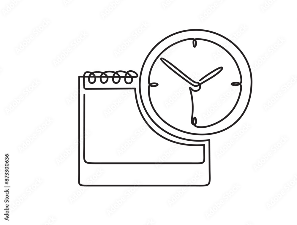 Poster continuous one single line drawing of calendar and clock icon. schedule, appointment, important date