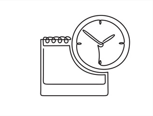 Continuous one single line drawing of calendar and clock icon. Schedule, appointment, important date concept. Modern continuous line design illustration.