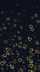 Gold hearts scattered on black background.