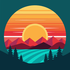 Obraz premium Vector Sunset Island