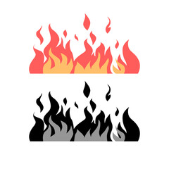 An image of a burning fire. Design element, flame of fire. Isolated fire on a light background. Flames rise up.