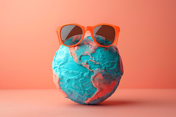 earth globe with sunglasses vacation concept 
