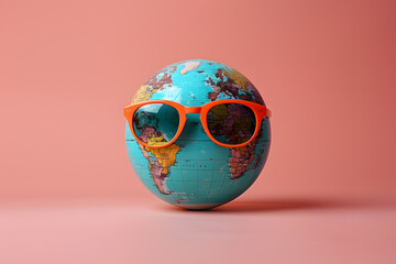 earth globe with sunglasses vacation concept 