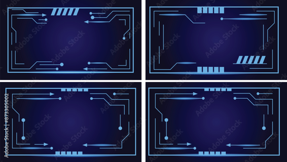 Poster Hi Tech Industrial Frame Artificial Intelligence Copy Space Set. Technology and computing science concept vector