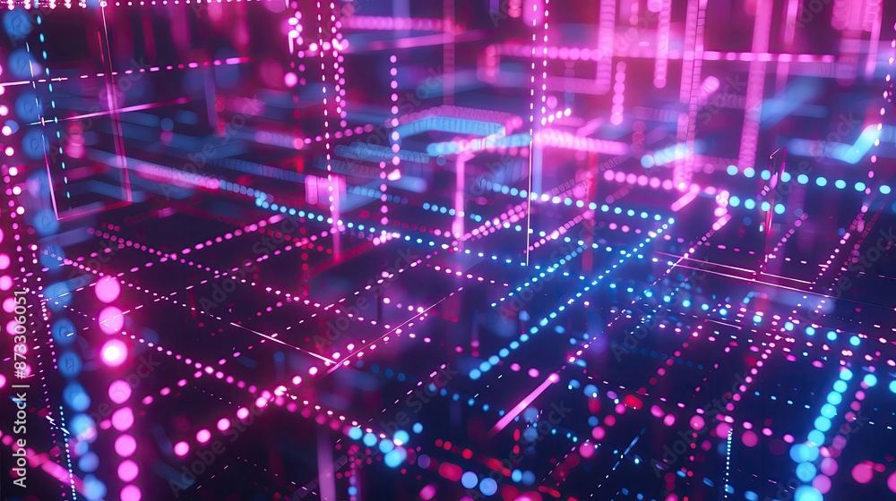 Aufkleber abstract digital background featuring vibrant blue and pink lights in a futuristic grid pattern, rep