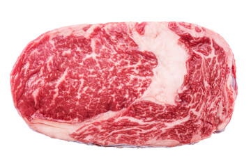 Raw ribeye steak on white background. File contains clipping path..