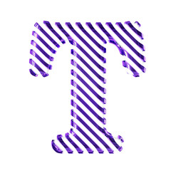 White symbol with dark purple diagonal ultra thin straps. letter t
