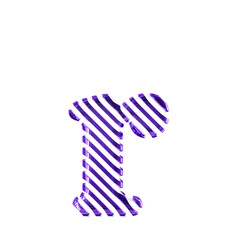 White symbol with dark purple diagonal ultra thin straps. letter r