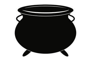 Witch cauldron silhouette vector, Witches black cauldron with boiling magic potion isolated on white background