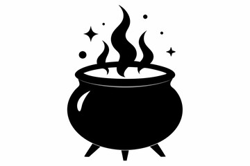 Witch cauldron silhouette vector, Witches black cauldron with boiling magic potion isolated on white background