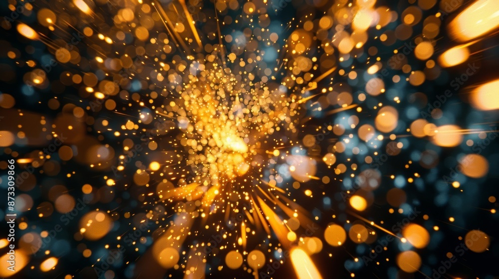 Poster a multitude of bright sparks shooting out from a central source signifying the exchange of force.