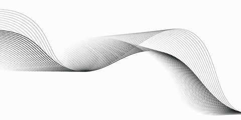 Flowing dots particles wave pattern 3D curve halftone black gradient curve shape isolated on white background. Vector in concept of technology, science, music, modern.