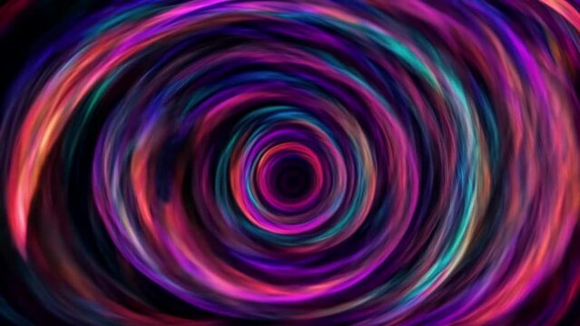 Looped animation of dynamic circular concentric spiral kaleidoscopic pattern of colors and shapes, creating mesmerizing psychedelic light vibrant color tunnel effect, impression of motion and spinning - Powered by Adobe
