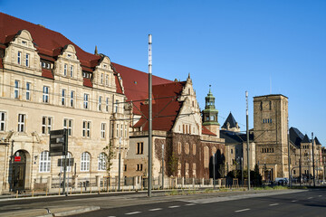 Obraz premium street with historic neo-Romanesque sandstone buildings in Poznan