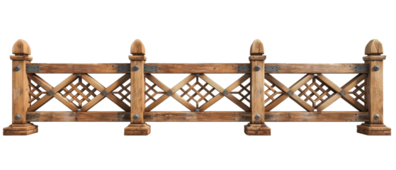 3D-rendered traditional wooden fence featuring decorative crisscross patterns and detailed craftsmanship