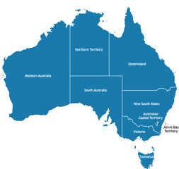 Editable vector map of Australia, including labeled states.