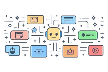 Naklejka premium A friendly and helpful chatbot assistant, always ready to help with a smile. The assistant can help with tasks like finding information, answering questions, and providing support.