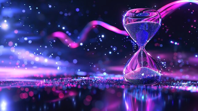 Abstract hourglass image with vibrant colors and light effects, representing the concept of time and its fluidity.