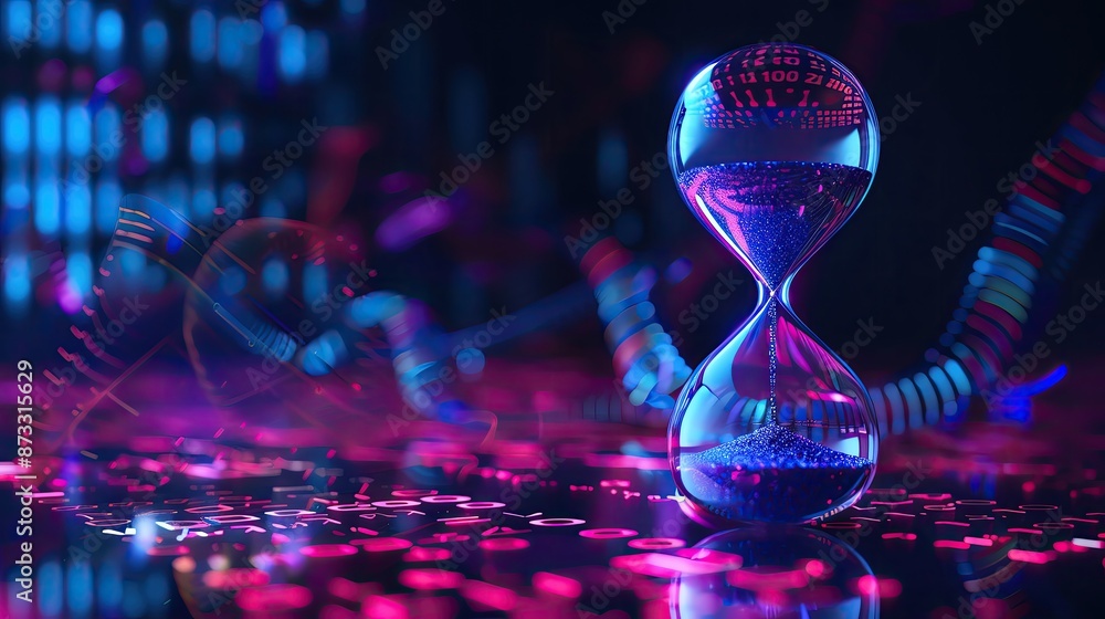 Aufkleber futuristic hourglass representing the concept of time in a digital and technological environment wit