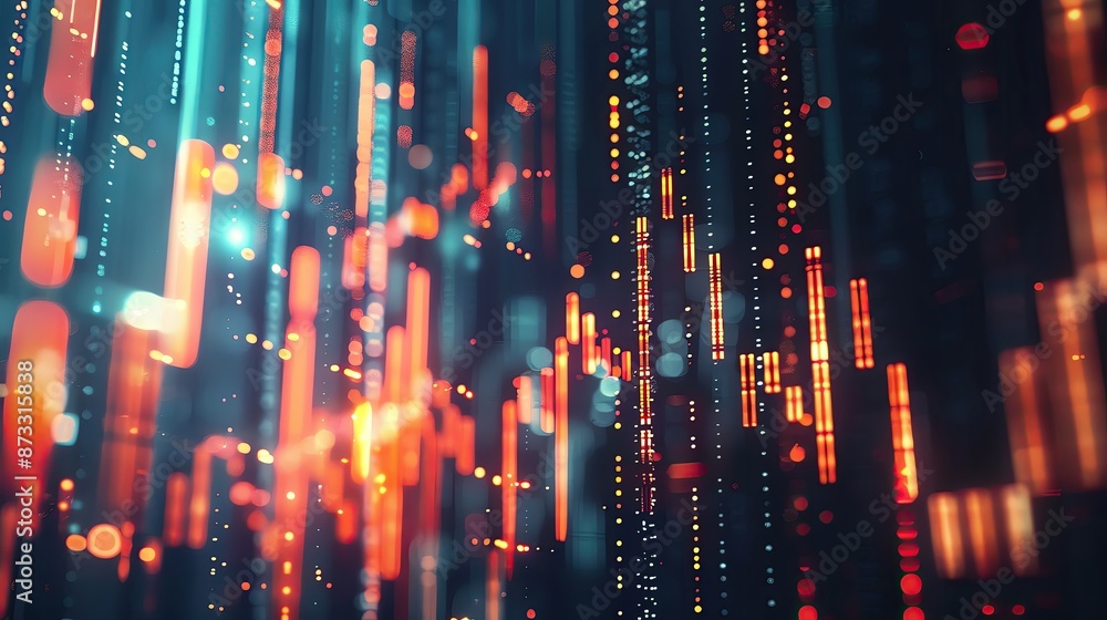 Poster abstract digital background featuring glowing data streams and vibrant color lights representing tec