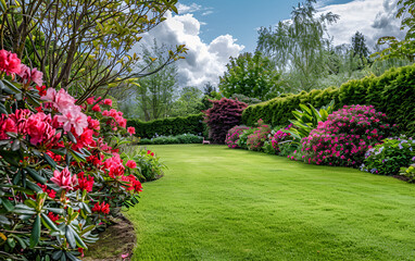 Beautifully manicured park garden in summer.