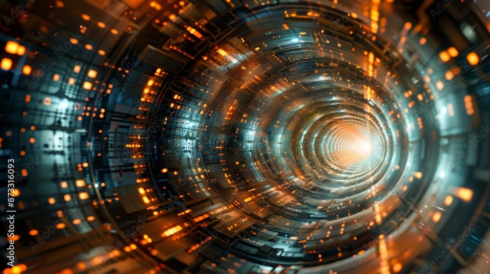 Poster a maze of tunnels junctions and intersections all representing the interactions of fundamental parti