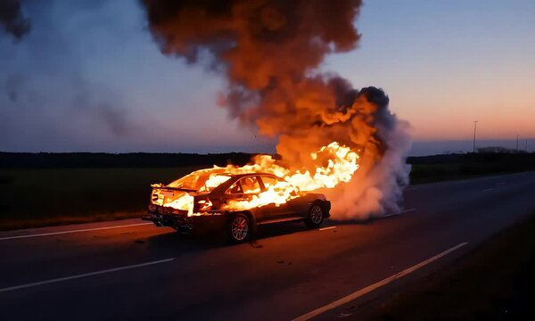 A car on fire (mov) made with Ai generative technology