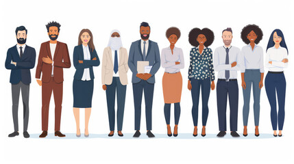 Fototapeta premium A diverse group of employees, showcasing different ages, genders, and ethnicities, emphasizing inclusivity and teamwork. 